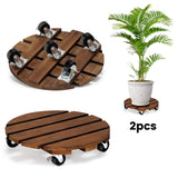 IdleHippo 2-Pack 12-Inch Wooden Plant Caddies with 360° Lockable Wheels, Rolling Pot Stands, Up to 170 lbs Each
