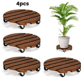 IdleHippo 2-Pack 12-Inch Wooden Plant Caddies with 360° Lockable Wheels, Rolling Pot Stands, Up to 170 lbs Each