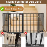 Metal Freestanding Dog Gates with Door,Extra Wide 24", 32" Height Foldable Dog Fence for Indoor & Outdoor, Heavy Duty Freestanding Pet Barrier for Stairs, Doorways, Halls, Kitchen,Yard,Christmas Tree