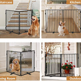 Metal Freestanding Dog Gates with Door,Extra Wide 24", 32" Height Foldable Dog Fence for Indoor & Outdoor, Heavy Duty Freestanding Pet Barrier for Stairs, Doorways, Halls, Kitchen,Yard,Christmas Tree