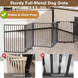 Metal Freestanding Dog Gates with Door,Extra Wide 24", 32" Height Foldable Dog Fence for Indoor & Outdoor, Heavy Duty Freestanding Pet Barrier for Stairs, Doorways, Halls, Kitchen,Yard,Christmas Tree