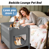 Beside Dog Bed,Adjustable Height Dog Bunk Beds,27.5''x 18''Metal Dogs Bed Frame with Washable Removable Corduroy Cover,Memory Foam Pet Bed with Sides