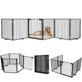 52" Extra Wide Dog Gate, Heavy Duty Metal Freestanding Dog Gate with Door for Indoor & Outdoor, Foldable Pet Fence for Stairs, Doorways,House,Porch,Deck,Yard, Auto Close