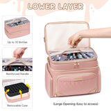 Nail Polish Organizer Case Holds 70 Bottles and a Nail Lamp, Double-Layer Nail Storage Bag with 2 Removable Cases and Tool Storage Pockets, Portable Nail Polish Carrying Case for Travel-Pink