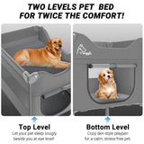 Beside Dog Bed,Adjustable Height Dog Bunk Beds,27.5''x 18''Metal Dogs Bed Frame with Washable Removable Corduroy Cover,Memory Foam Pet Bed with Sides