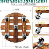 vessgra 2-Pack Wooden Plant Caddy with Lockable Wheels, 12-Inch Pine Wood Rolling Plant Stand, 170 lbs Capacity, 360° Swivel, Indoor Outdoor Pot Stand