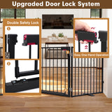 52" Extra Wide Dog Gate, Heavy Duty Metal Freestanding Dog Gate with Door for Indoor & Outdoor, Foldable Pet Fence for Stairs, Doorways,House,Porch,Deck,Yard, Auto Close