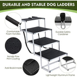 Extra Wide Dog Car Stairs for Large Dogs, Foldable Pet Steps Aluminum Dog Ramps 4 Steps Dog Stairs, Support 150 to 200 lbs