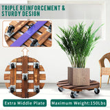 vessgra 2-Pack Wooden Plant Caddy with Lockable Wheels, 12-Inch Pine Wood Rolling Plant Stand, 170 lbs Capacity, 360° Swivel, Indoor Outdoor Pot Stand