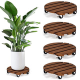 vessgra 2-Pack Wooden Plant Caddy with Lockable Wheels, 12-Inch Pine Wood Rolling Plant Stand, 170 lbs Capacity, 360° Swivel, Indoor Outdoor Pot Stand
