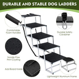 Dog Car Stairs, Folding Dog Ramp for Large Dogs, Aluminum Frame Pet Stairs, 5 Steps - Black