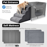 Beside Dog Bed,Adjustable Height Dog Bunk Beds,27.5''x 18''Metal Dogs Bed Frame with Washable Removable Corduroy Cover,Memory Foam Pet Bed with Sides
