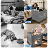 Beside Dog Bed,Adjustable Height Dog Bunk Beds,27.5''x 18''Metal Dogs Bed Frame with Washable Removable Corduroy Cover,Memory Foam Pet Bed with Sides