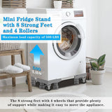 vessgra Adjustable Mini Fridge Stand with Wheels, Universal Washer Dryer Pedestal, 16-24 Inches, Supports 660 lbs, Anti-Vibration, Height Adjustable