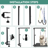 Adjustable Pet Grooming Arms with Anti-Slip Powerful Metal Clamp, Portable Pet Grooming Arm for Table with 1 Loop Noose & Two No Sit Haunch Holder, W/O TABLE