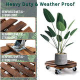 vessgra 2-Pack Wooden Plant Caddy with Lockable Wheels, 12-Inch Pine Wood Rolling Plant Stand, 170 lbs Capacity, 360° Swivel, Indoor Outdoor Pot Stand