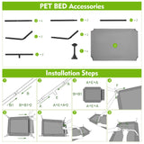 FurggisDirect Cooling Elevated Dog Bed, Portable Raised Pet Cot with Washable Mesh, Chew Proof Dog Bed, Large - Gray