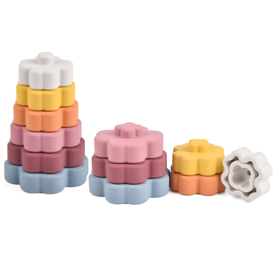 Baby Silicone Stacking Tower，Infant Sensory Stacking Toy，Silicone Baby Stacking Rings，Educational Stacking Playset，Soft and Safe Stacking Tower