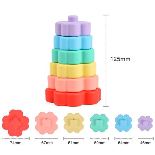 Baby Silicone Stacking Tower，Infant Sensory Stacking Toy，Silicone Baby Stacking Rings，Educational Stacking Playset，Soft and Safe Stacking Tower