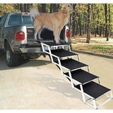 Dog Car Stairs, Folding Dog Ramp for Large Dogs, Aluminum Frame Pet Stairs, 5 Steps - Black