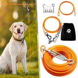 Dog Tie Out Runner for Yard, Dog Trolley System 75FT Dog Lead with 15FT Dog Runner Line, Dog Zipline Heavy Duty Dog Run Cable for Large Dogs 250lbs, Orang