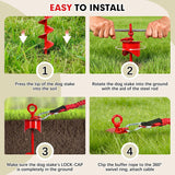 Furggis Heavy Duty Dog Tie Out Stake with 20FT Cable, Shock Absorbing Bungee Tether, Rust Proof Ground Anchor for Yard, Camping & Outdoor, Holds up to 360 Lbs