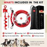 Furggis Heavy Duty Dog Tie Out Stake with 20FT Cable, Shock Absorbing Bungee Tether, Rust Proof Ground Anchor for Yard, Camping & Outdoor, Holds up to 360 Lbs