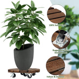 vessgra 2-Pack Wooden Plant Caddy with Lockable Wheels, 12-Inch Pine Wood Rolling Plant Stand, 170 lbs Capacity, 360° Swivel, Indoor Outdoor Pot Stand