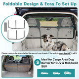 Dog Car Barrier Escape-Proof, 46" Wide Car Divider for 3rd Row Seats & Cargo Area, Durable Cargo Area Dog Car Gate Trunk Barrier with See Through Net Mesh for Small Sized SUV & Vehicles Or Hatchback