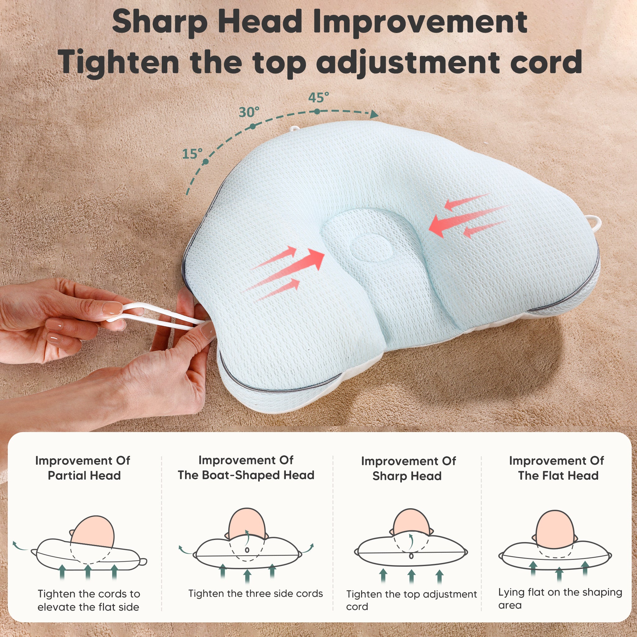 Adjustable Baby Head Pillow，Baby Pillow with Customizable Head Support，Pillow to Prevent Flat Head Syndrome，Baby Head Positioning Pillow