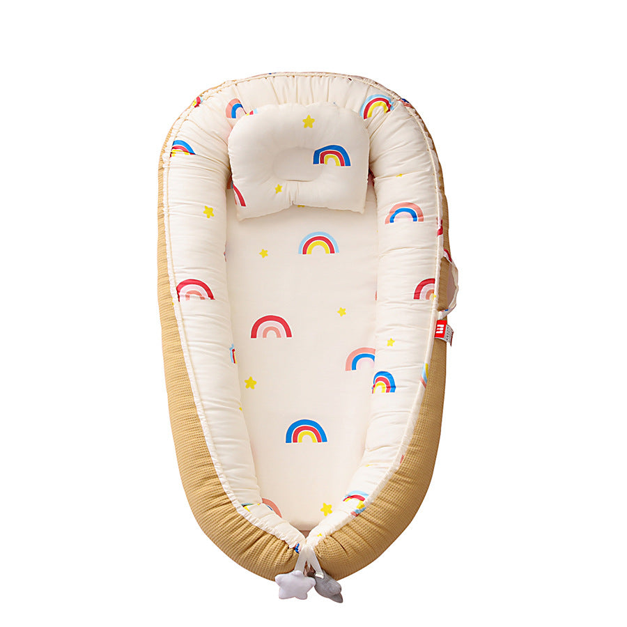 Portable Cotton Crib，Support Pillow and Quilt，Cozy Baby Bed，Convenient Travel Crib，Soft and Breathable