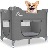 Beside Dog Bed,Adjustable Height Dog Bunk Beds,27.5''x 18''Metal Dogs Bed Frame with Washable Removable Corduroy Cover,Memory Foam Pet Bed with Sides